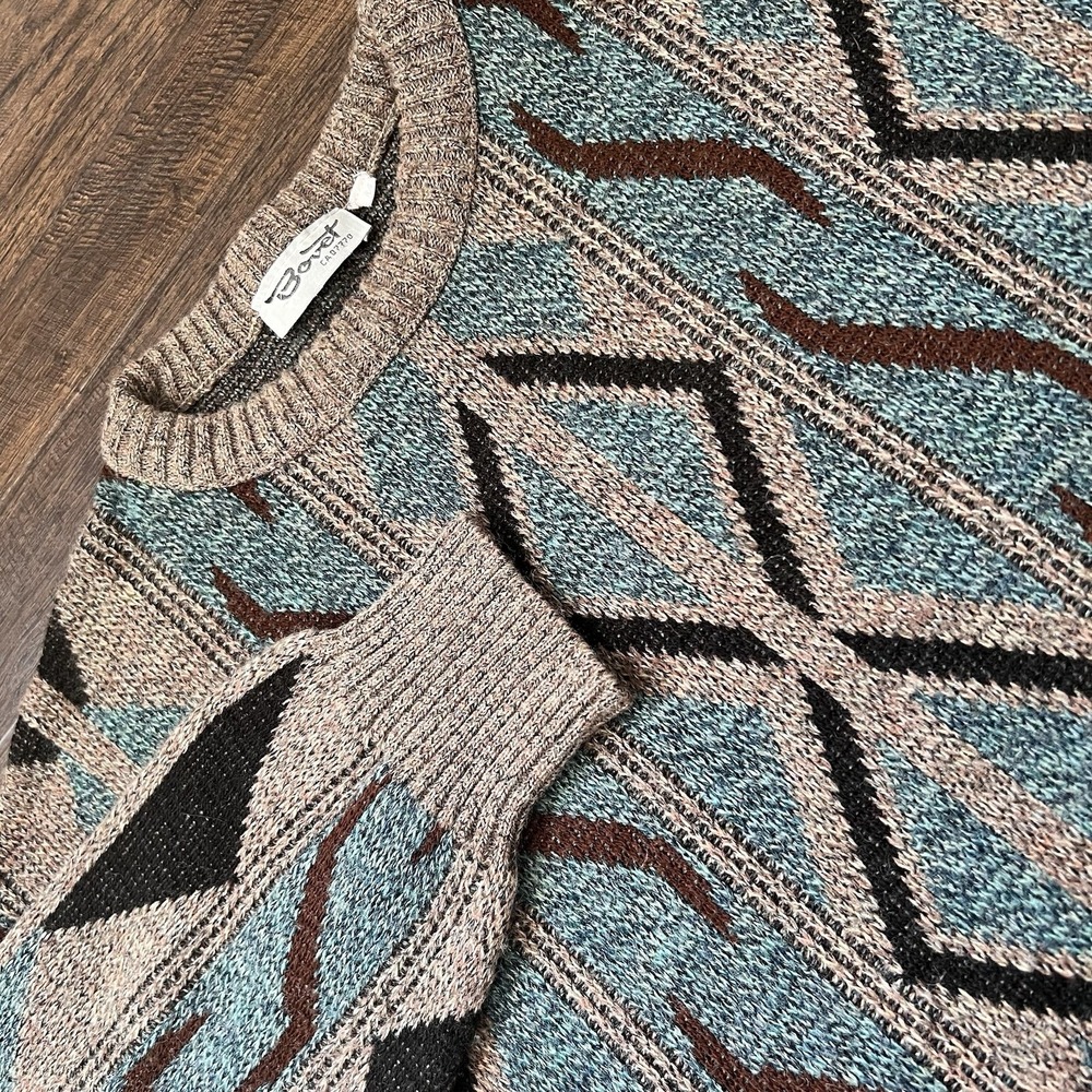 VTG 80's Bovet Sweater Italy‎ Wool Blend geometric knit Cosby grandpa Core Y2K M